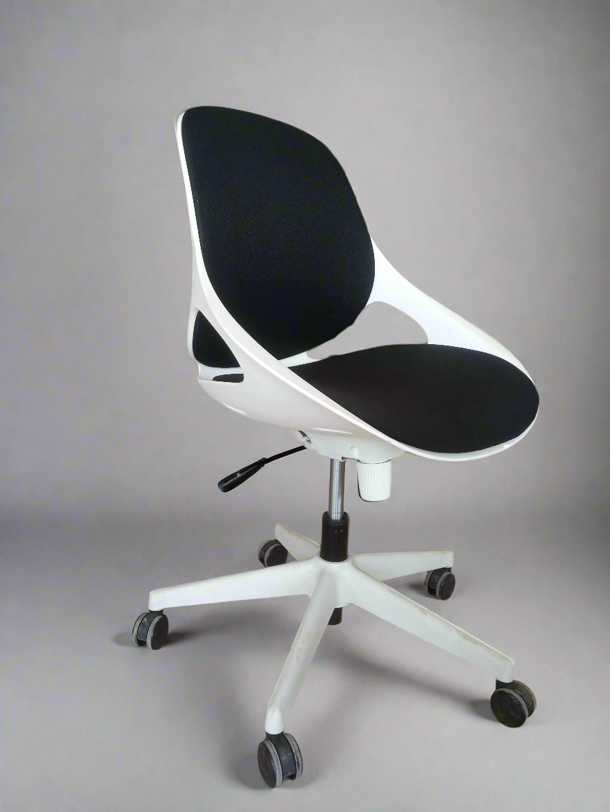 Ergonomic Black & White Swivel Office Chair with Adjustable Height and Wheels
