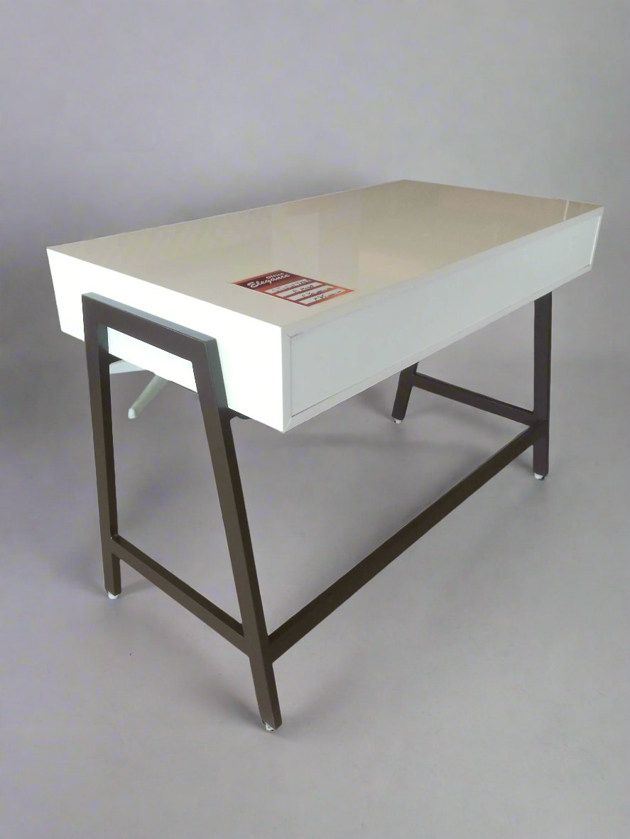 Modern White Study Table with Sleek Black Metal Frame